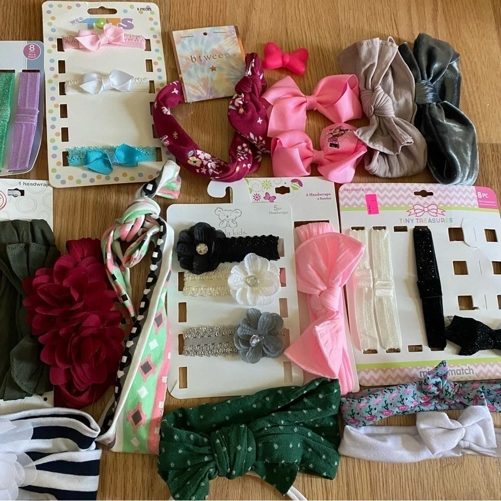 Baby Toddler Girl Headband Hair Accessory Huge Lot Green White Blue Flower Dot